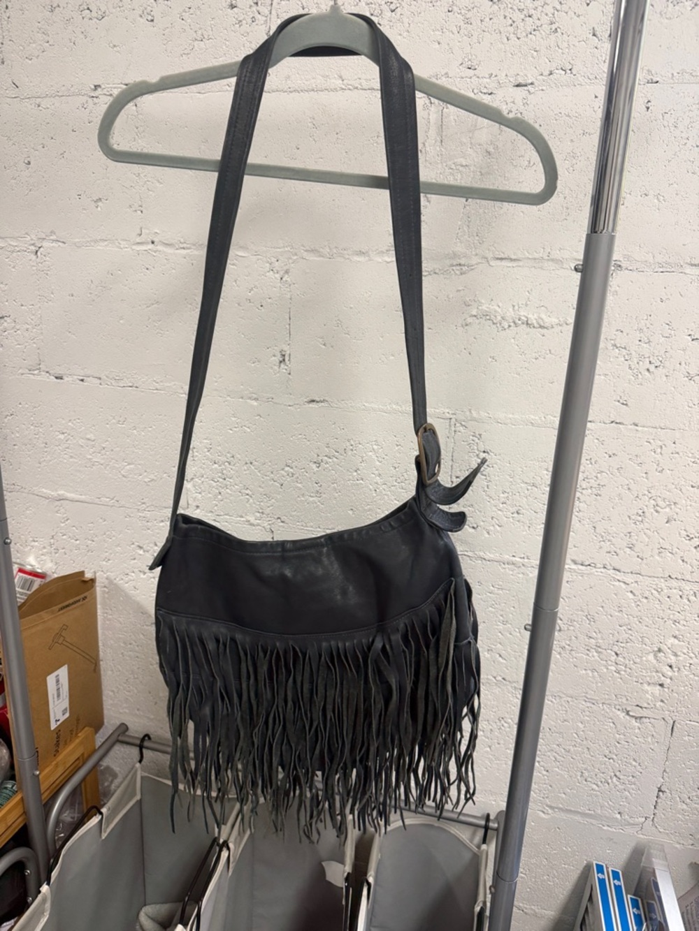 Dark Fringe Leather Crossbody Bag Jennifer Haley - Great Condition